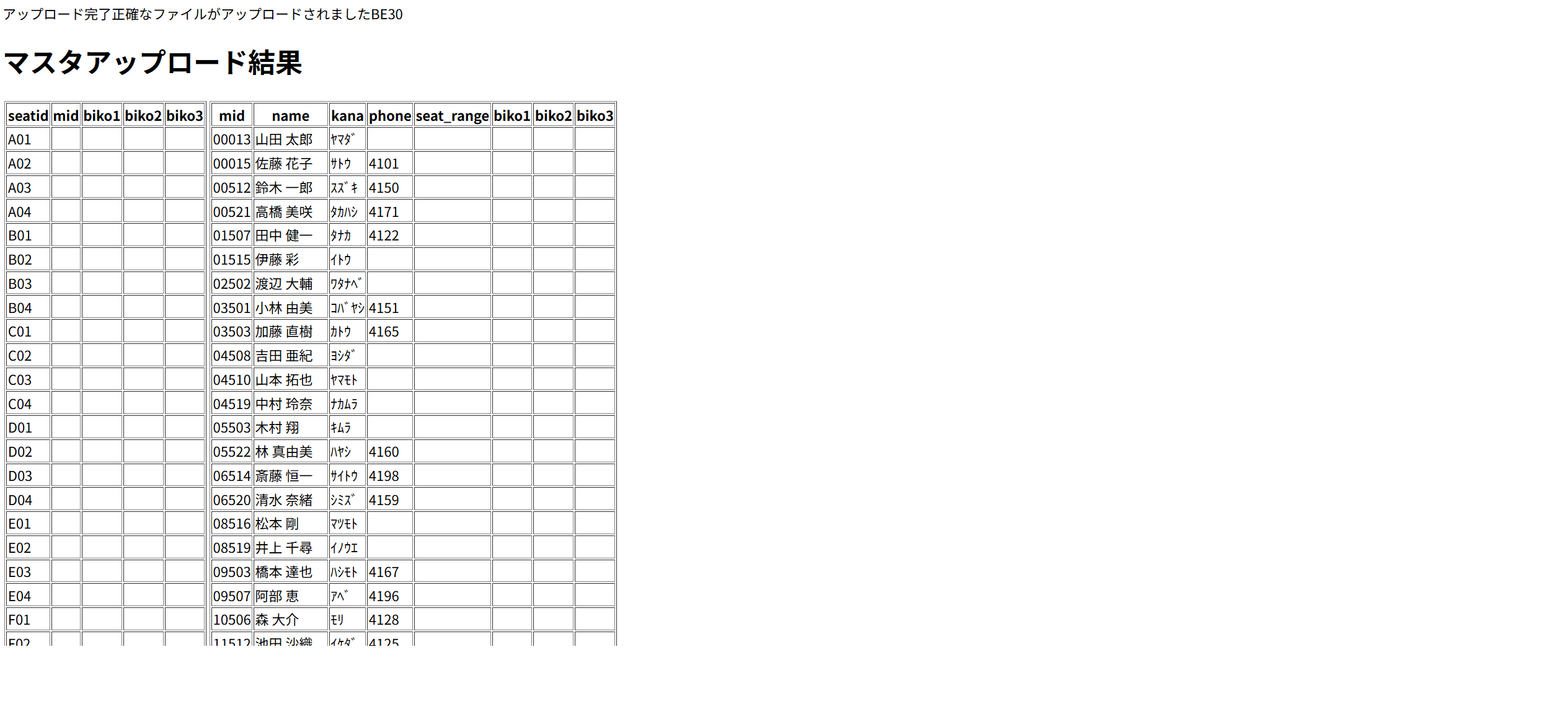 アップロード結果